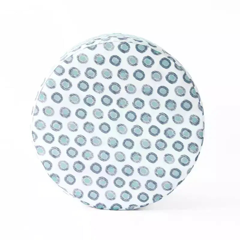 Pouf rotondo contenitore da 48 cm con coperchio rimovibile, gambe svasate in legno sbiancato, capacità 113 kg