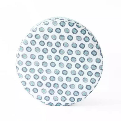 Pouf rotondo contenitore da 48 cm con coperchio rimovibile, gambe svasate in legno sbiancato, capacità 113 kg