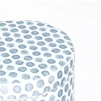 Pouf rotondo contenitore da 48 cm con coperchio rimovibile, gambe svasate in legno sbiancato, capacità 113 kg