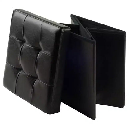 Pouf contenitore quadrato da 38 cm in similpelle con coperchio trapuntato, base pieghevole, capacità 90 kg