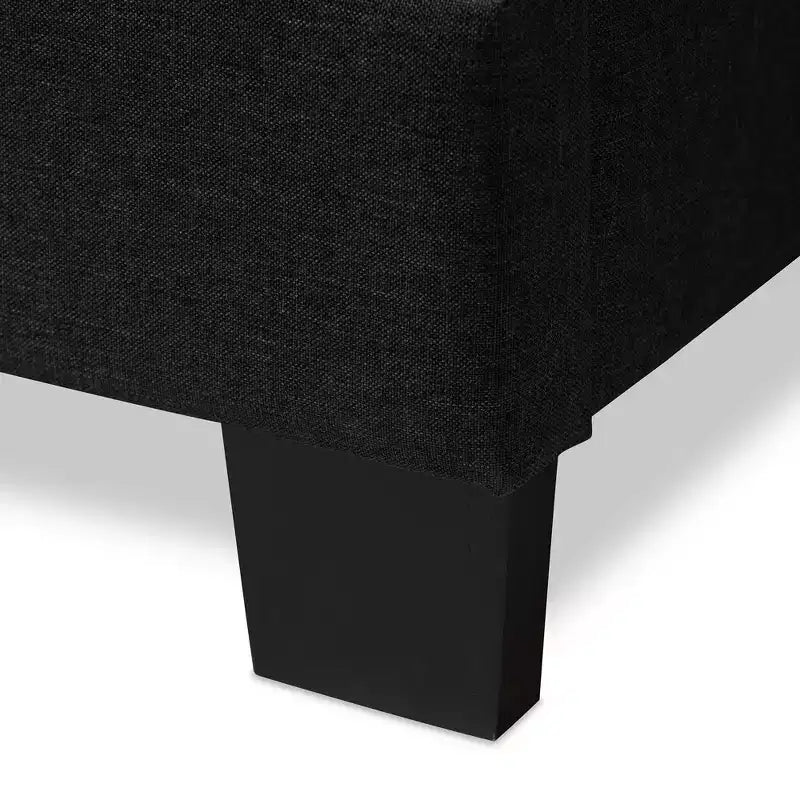 Letto imbottito in tessuto con motivo a griglia trapuntato, matrimoniale/queen size, grigio antracite scuro, gambe in legno di gomma
