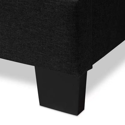 Letto imbottito in tessuto con motivo a griglia trapuntato, matrimoniale/queen size, grigio antracite scuro, gambe in legno di gomma