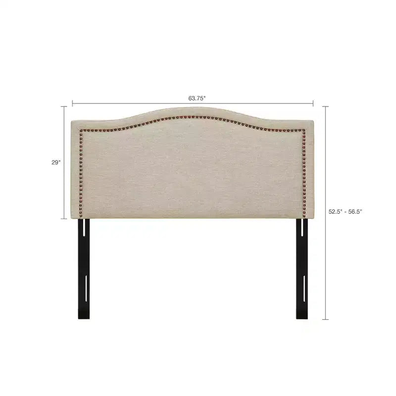 Testiera imbottita con borchie decorative color rame, struttura in compensato e gambe in metallo nero