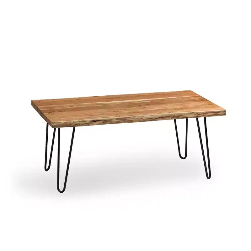 Tavolino da Caffè in Legno di Acacia Bordo Vivo con Gambe a Forcina in Metallo, Marrone Naturale, 42"W
