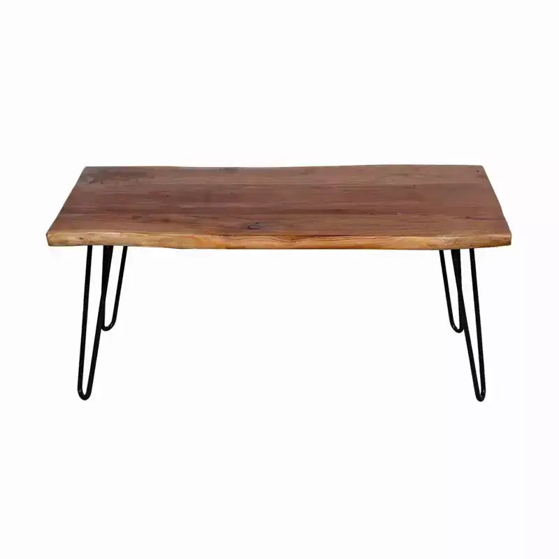 Tavolino da Caffè in Legno di Acacia Bordo Vivo con Gambe a Forcina in Metallo, Marrone Naturale, 42"W