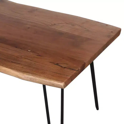 Tavolino da Caffè in Legno di Acacia Bordo Vivo con Gambe a Forcina in Metallo, Marrone Naturale, 42"W