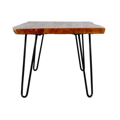 Tavolino da Caffè in Legno di Acacia Bordo Vivo con Gambe a Forcina in Metallo, Marrone Naturale, 42"W