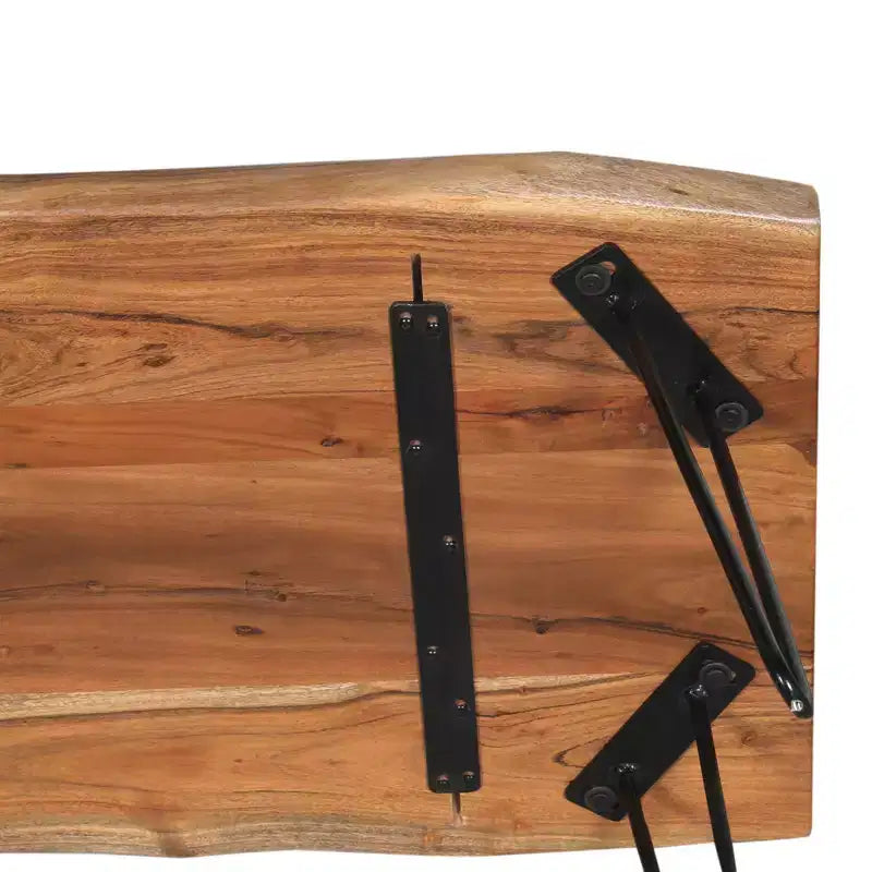 Tavolino da Caffè in Legno di Acacia Bordo Vivo con Gambe a Forcina in Metallo, Marrone Naturale, 42"W