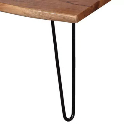 Tavolino da Caffè in Legno di Acacia Bordo Vivo con Gambe a Forcina in Metallo, Marrone Naturale, 42"W