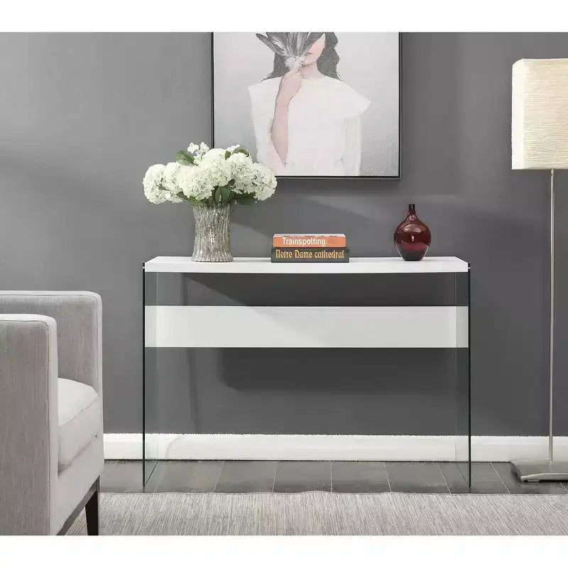 Tavolo Console Bianco da 44", Truciolato con Finitura Melaminica, Accento Moderno per Ingresso