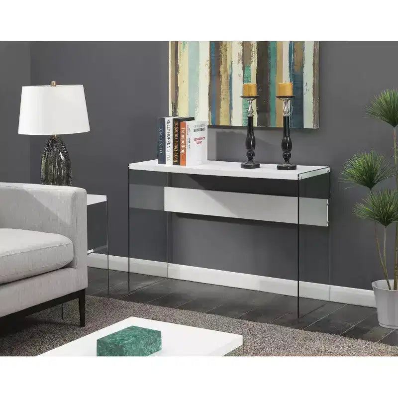 Tavolo Console Bianco da 44", Truciolato con Finitura Melaminica, Accento Moderno per Ingresso