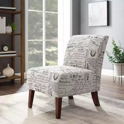 Poltroncina d'appoggio imbottita con stampa a farfalla in lino, gambe in legno di gomma, capacità 125 kg