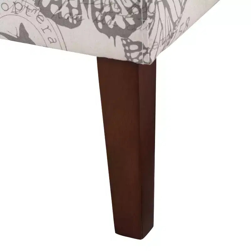 Poltroncina d'appoggio imbottita con stampa a farfalla in lino, gambe in legno di gomma, capacità 125 kg