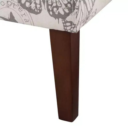 Poltroncina d'appoggio imbottita con stampa a farfalla in lino, gambe in legno di gomma, capacità 125 kg