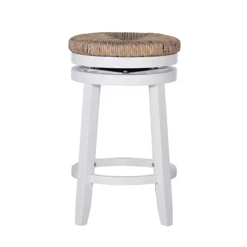 Sgabello da bar girevole senza schienale, altezza bancone 64,7 cm, seduta in vera paglia intrecciata, struttura in legno di caucciù