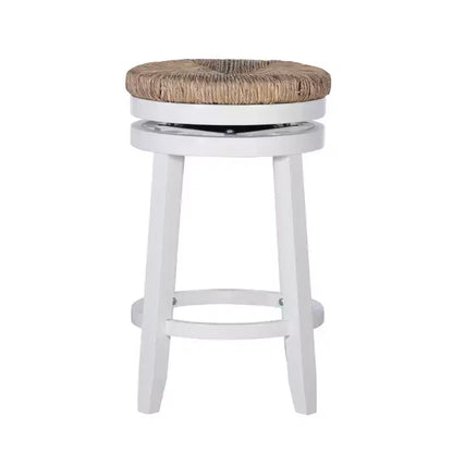 Sgabello da bar girevole senza schienale, altezza bancone 64,7 cm, seduta in vera paglia intrecciata, struttura in legno di caucciù