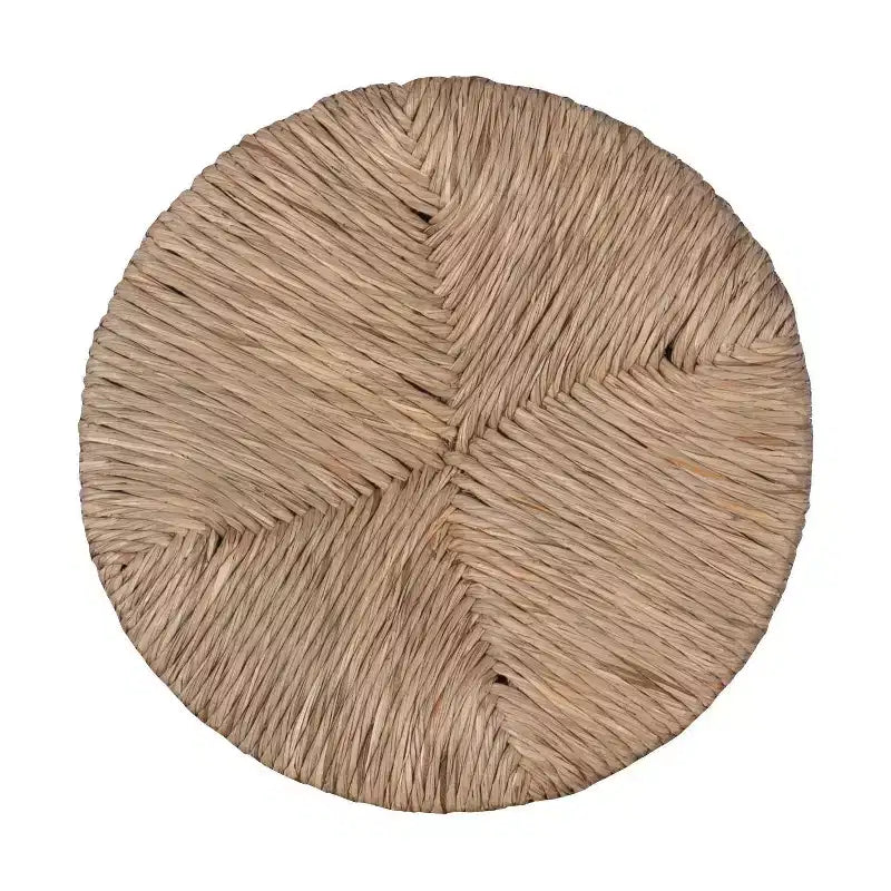Sgabello da bar girevole senza schienale, altezza bancone 64,7 cm, seduta in vera paglia intrecciata, struttura in legno di caucciù