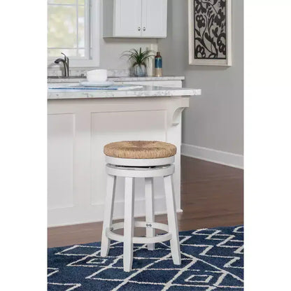 Sgabello da bar girevole senza schienale, altezza bancone 64,7 cm, seduta in vera paglia intrecciata, struttura in legno di caucciù