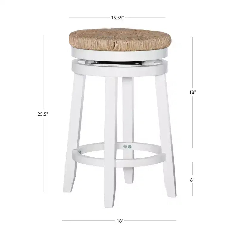 Sgabello da bar girevole senza schienale, altezza bancone 64,7 cm, seduta in vera paglia intrecciata, struttura in legno di caucciù
