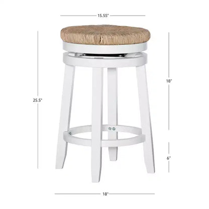 Sgabello da bar girevole senza schienale, altezza bancone 64,7 cm, seduta in vera paglia intrecciata, struttura in legno di caucciù