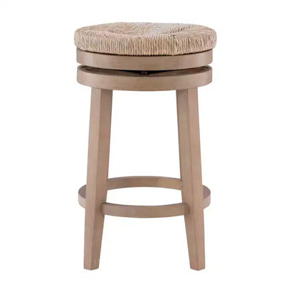 Sgabello da bar girevole senza schienale, altezza bancone 64,7 cm, seduta in vera paglia intrecciata, struttura in legno di caucciù