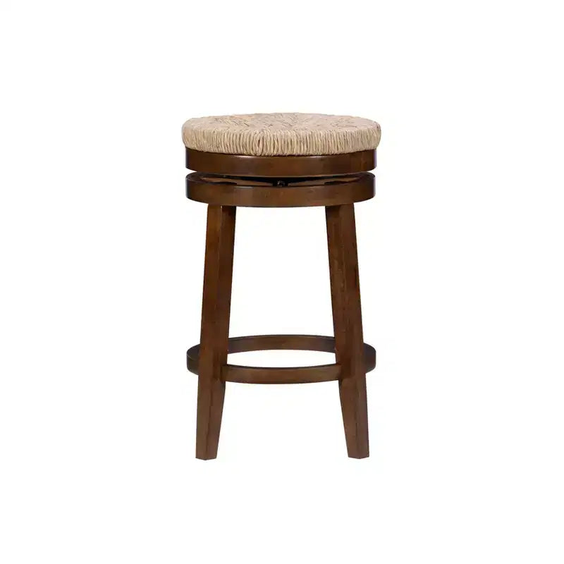 Sgabello da bar girevole senza schienale, altezza bancone 64,7 cm, seduta in vera paglia intrecciata, struttura in legno di caucciù