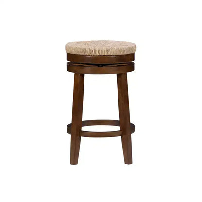 Sgabello da bar girevole senza schienale, altezza bancone 64,7 cm, seduta in vera paglia intrecciata, struttura in legno di caucciù