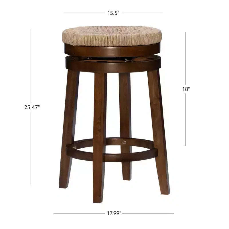 Sgabello da bar girevole senza schienale, altezza bancone 64,7 cm, seduta in vera paglia intrecciata, struttura in legno di caucciù