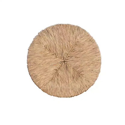 Sgabello da bar girevole senza schienale, altezza bancone 64,7 cm, seduta in vera paglia intrecciata, struttura in legno di caucciù