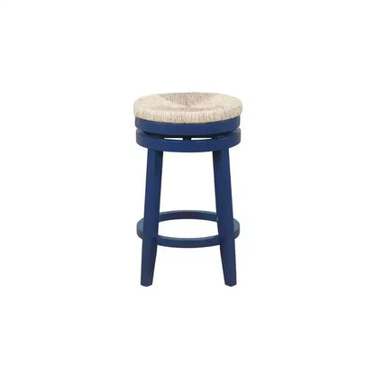 Sgabello da bar girevole senza schienale, altezza bancone 64,7 cm, seduta in vera paglia intrecciata, struttura in legno di caucciù
