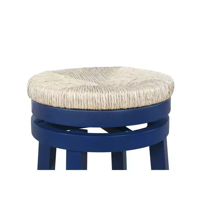 Sgabello da bar girevole senza schienale, altezza bancone 64,7 cm, seduta in vera paglia intrecciata, struttura in legno di caucciù