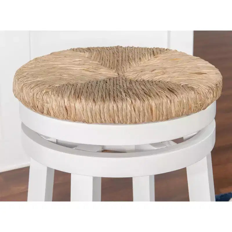 Sgabello da bar girevole senza schienale, altezza bancone 64,7 cm, seduta in vera paglia intrecciata, struttura in legno di caucciù