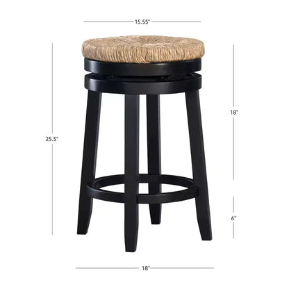 Sgabello da bar girevole senza schienale, altezza bancone 64,7 cm, seduta in vera paglia intrecciata, struttura in legno di caucciù