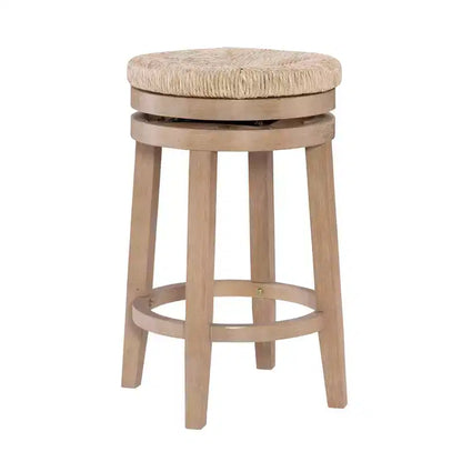 Sgabello da bar girevole senza schienale, altezza bancone 64,7 cm, seduta in vera paglia intrecciata, struttura in legno di caucciù