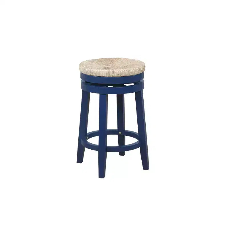 Sgabello da bar girevole senza schienale, altezza bancone 64,7 cm, seduta in vera paglia intrecciata, struttura in legno di caucciù
