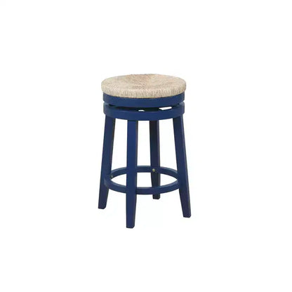 Sgabello da bar girevole senza schienale, altezza bancone 64,7 cm, seduta in vera paglia intrecciata, struttura in legno di caucciù