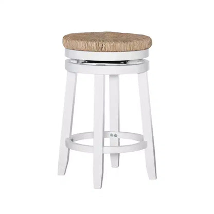 Sgabello da bar girevole senza schienale, altezza bancone 64,7 cm, seduta in vera paglia intrecciata, struttura in legno di caucciù